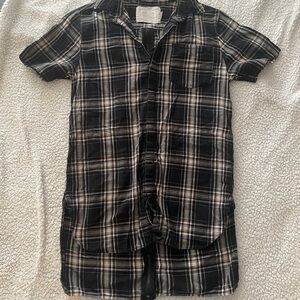 Men's Black and White Plaid Casual Shirt